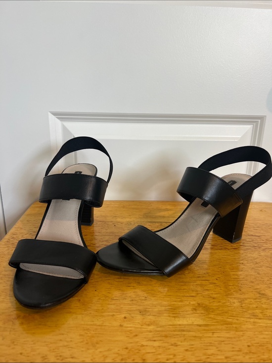 French Connection Shoes - French Connection Black Block Heel Slingback Sandals with Wide Straps
